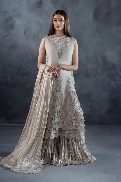 Hand Embroidered Light Grey Crushed Sharara
