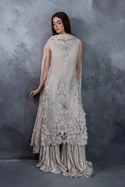 Hand Embroidered Light Grey Crushed Sharara