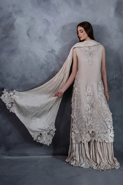 Hand Embroidered Light Grey Crushed Sharara