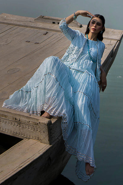 Sky Blue Crocheted Maxi with 3D & Gota Work