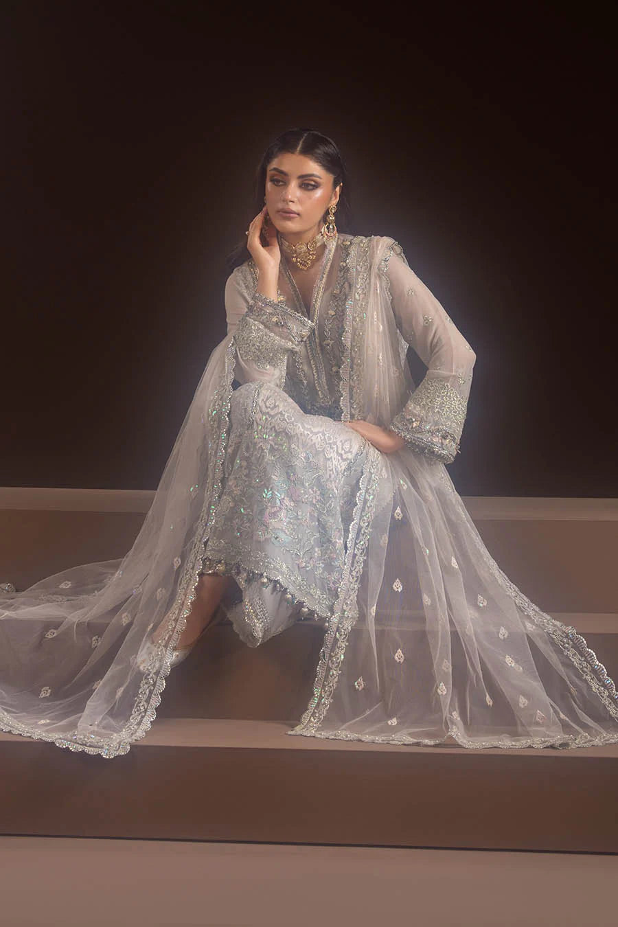 Hand Embroidered Pure Crinkle Chiffon Suit
