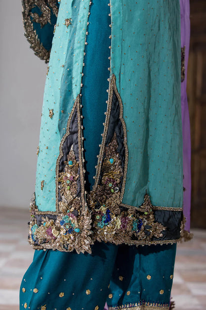 Hand Embroidered Turquoise Pure Organza Suit