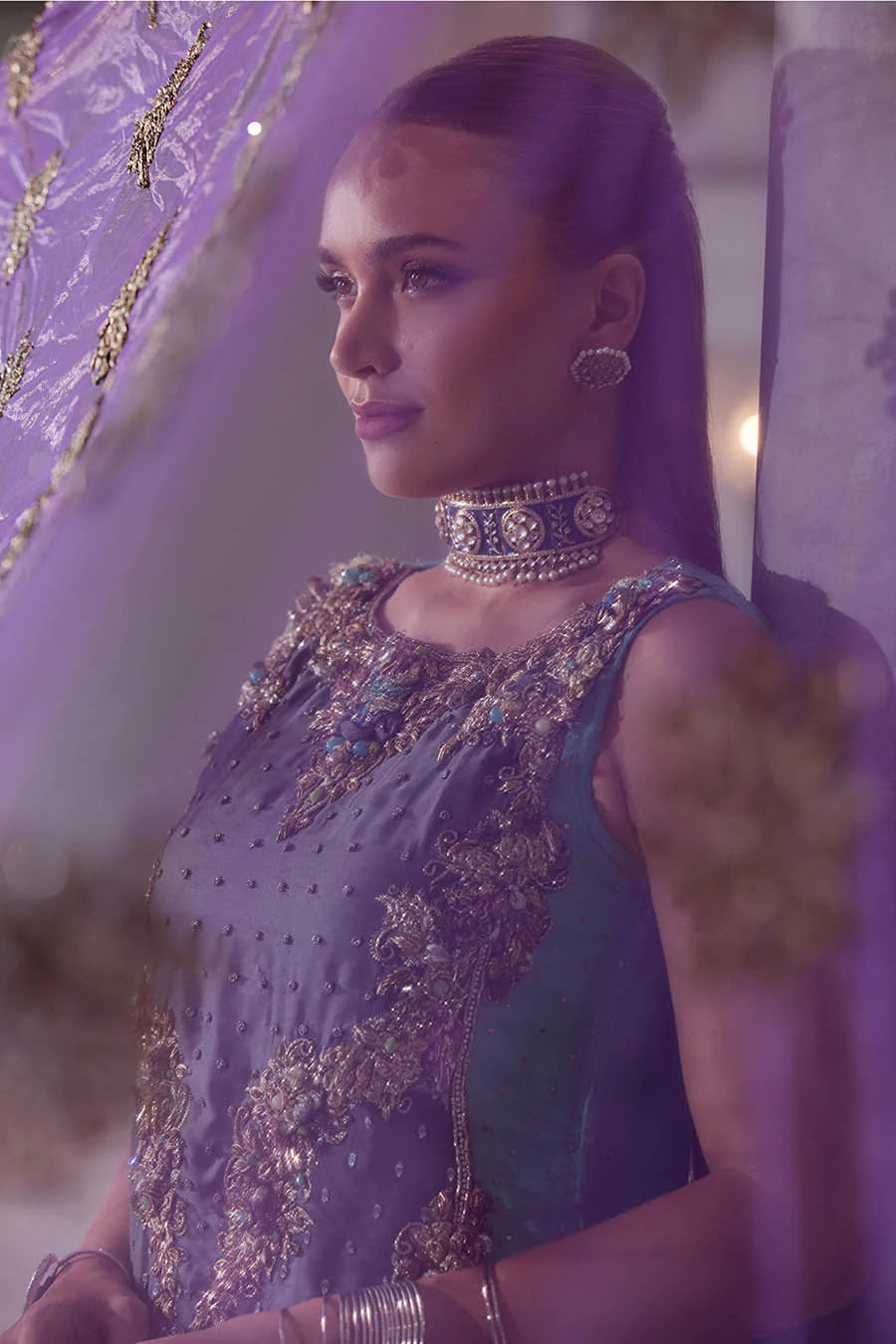 Hand Embroidered Turquoise Pure Organza Suit