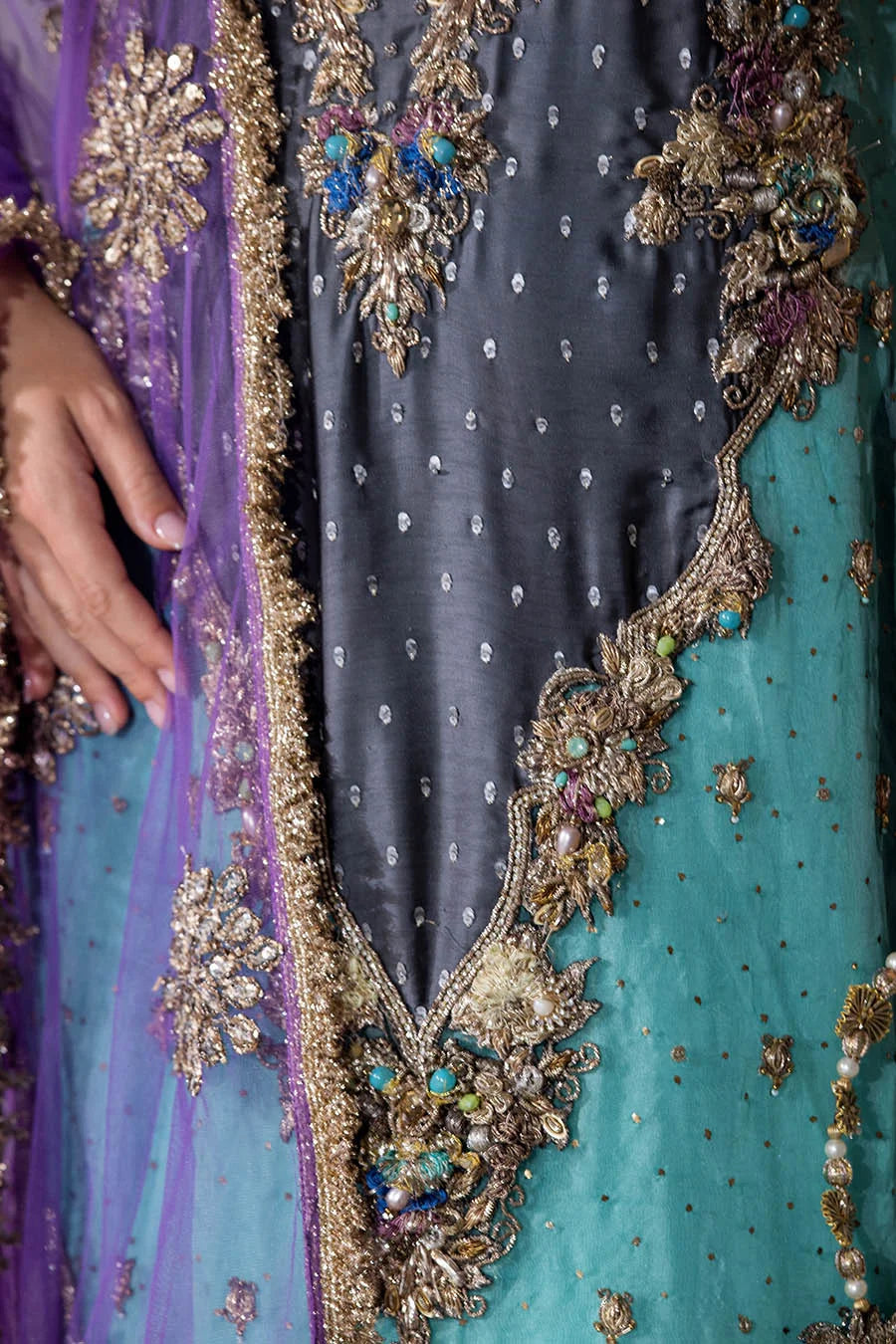 Hand Embroidered Turquoise Pure Organza Suit