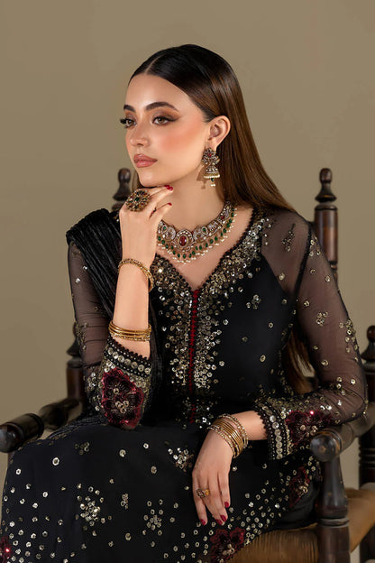 Hand Embroidered Black Crinkle Chiffon Designer Suit