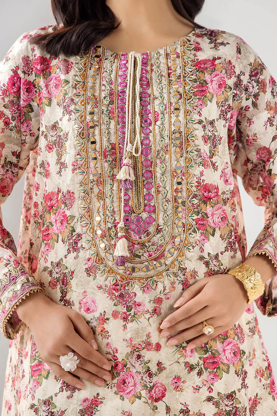 Hand Embroidered Indian Brocade Digital Printed Suit