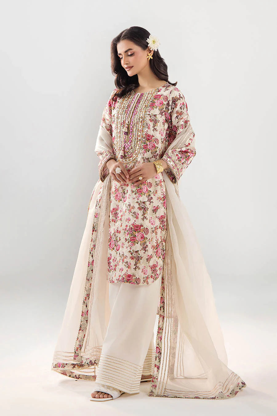 Hand Embroidered Indian Brocade Digital Printed Suit