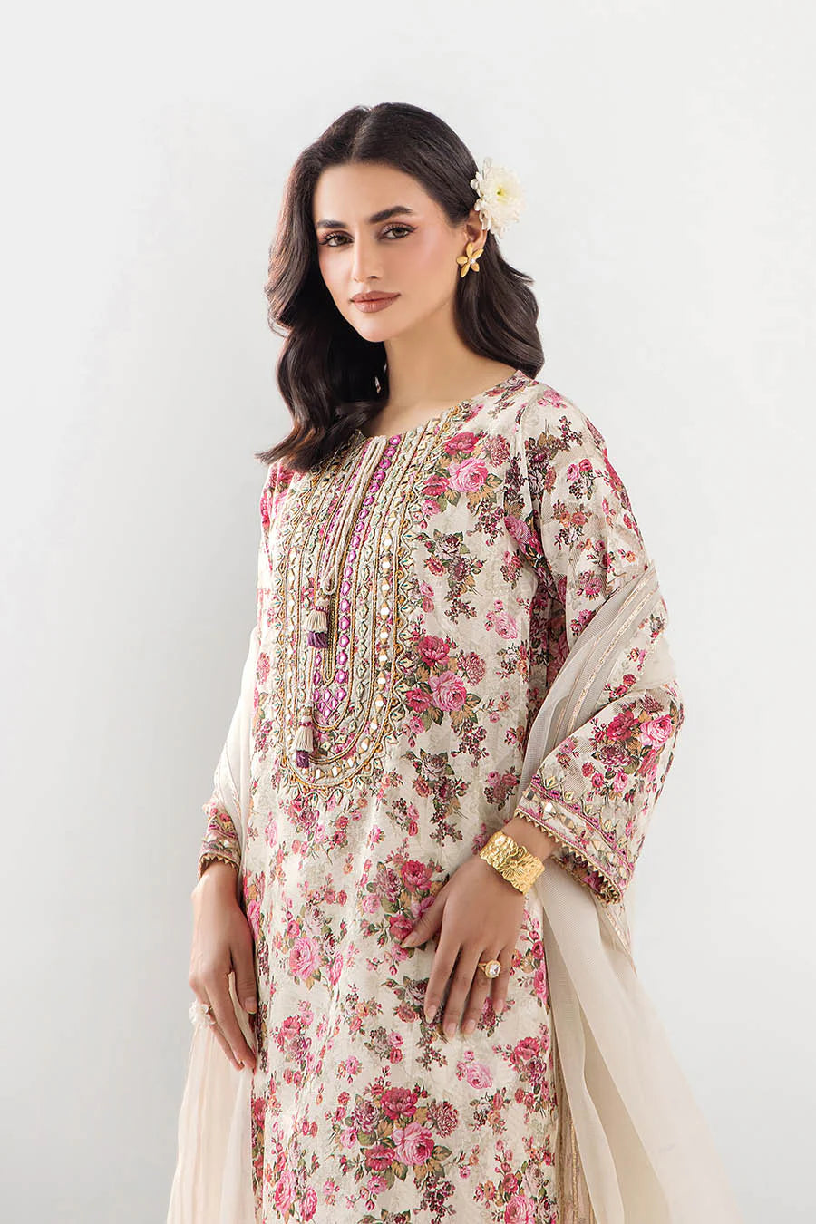 Hand Embroidered Indian Brocade Digital Printed Suit