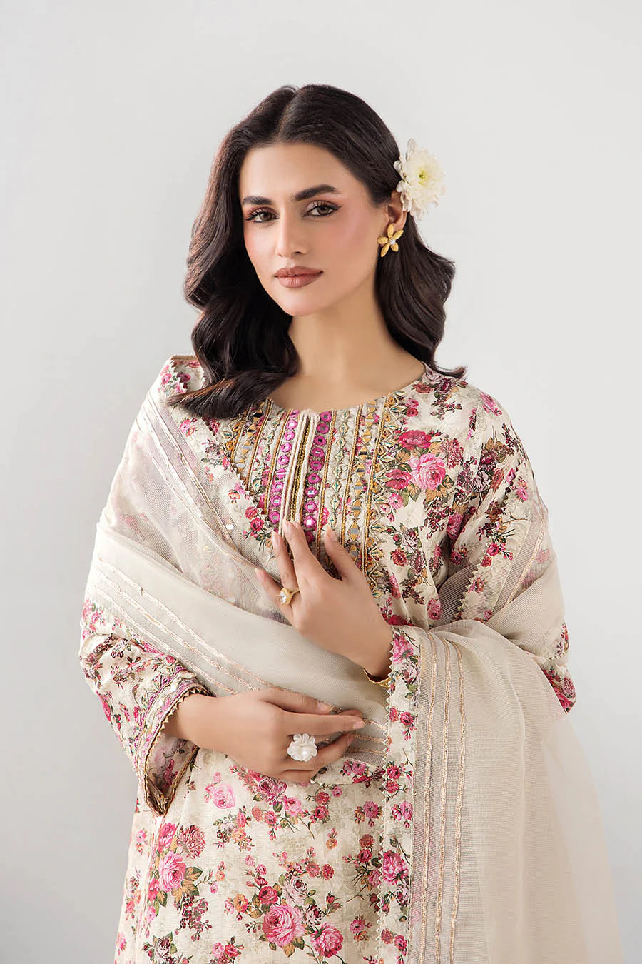 Hand Embroidered Indian Brocade Digital Printed Suit