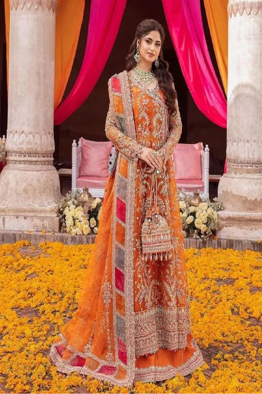 Orange Handmade Angrakha Style Maxi