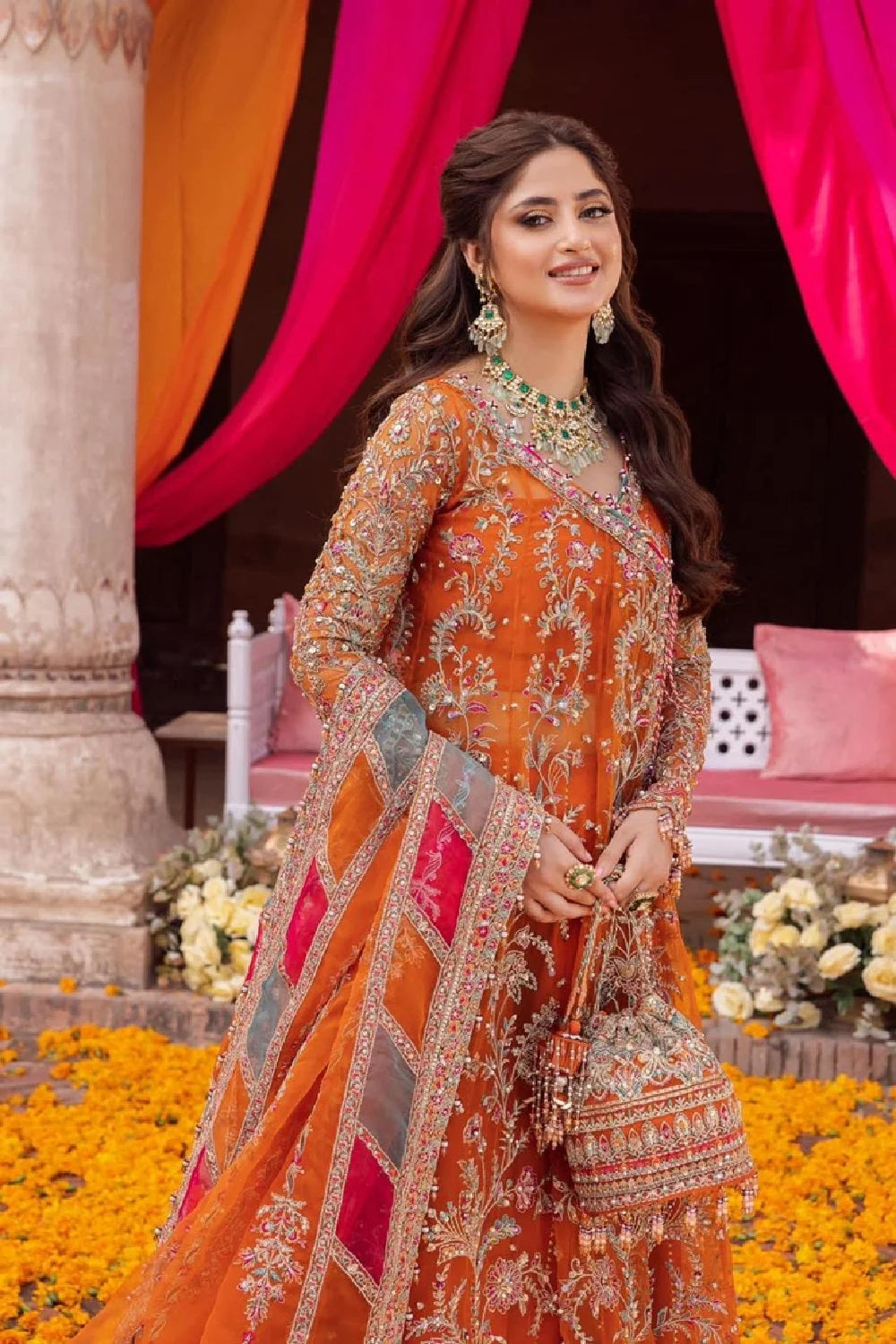 Orange Handmade Angrakha Style Maxi