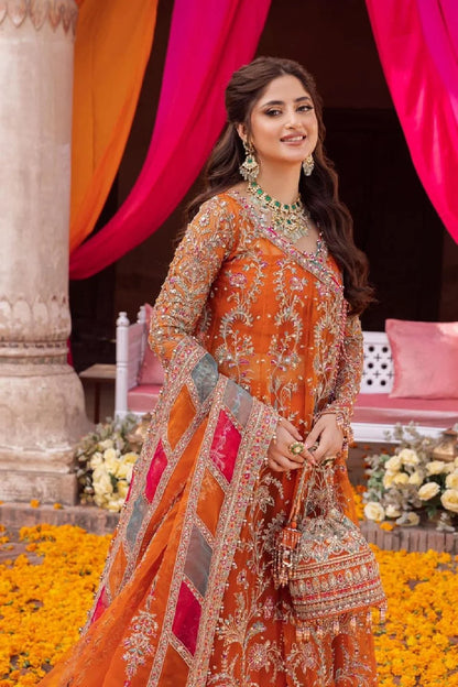 Orange Handmade Angrakha Style Maxi