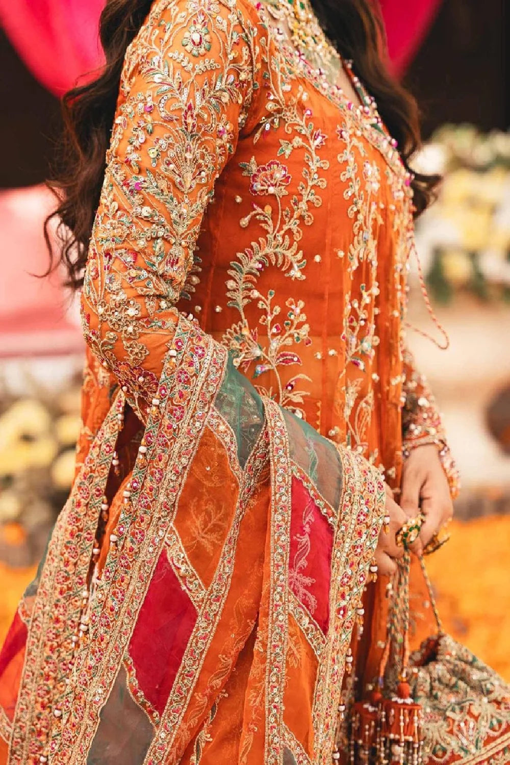 Orange Handmade Angrakha Style Maxi