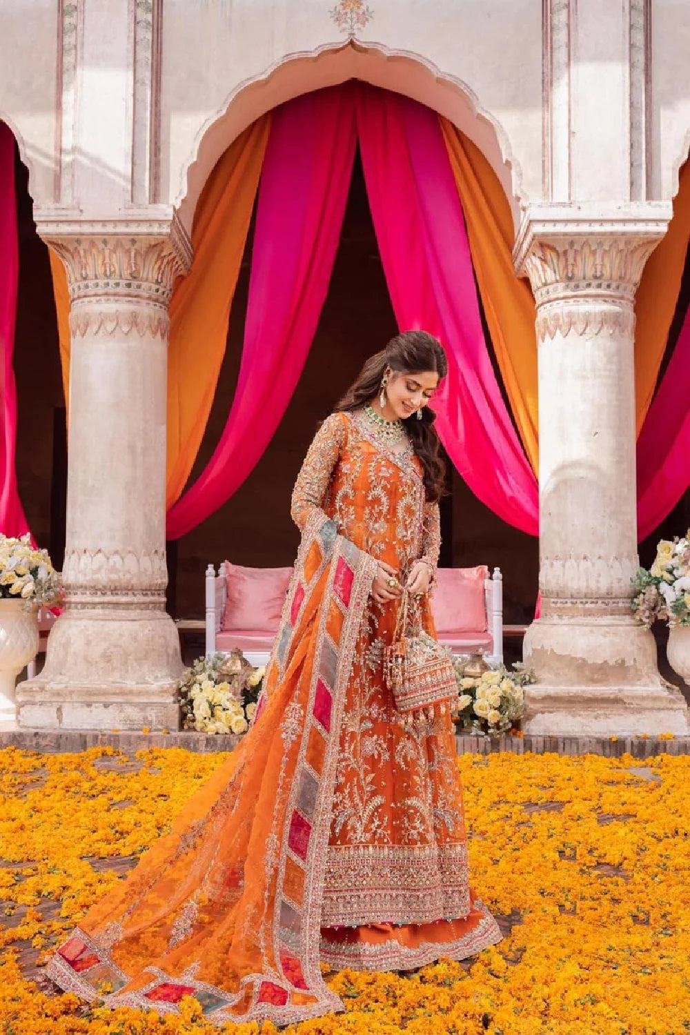 Orange Handmade Angrakha Style Maxi