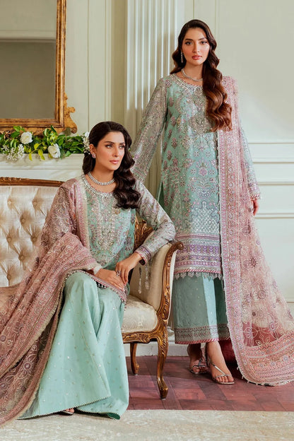 Sea Green Embroidered & Handmade Chiffon Partywear Suit