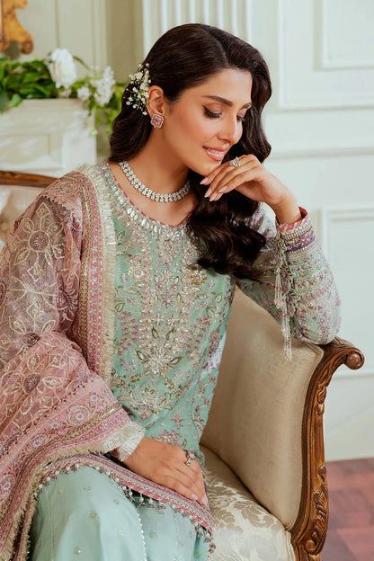 Sea Green Embroidered & Handmade Chiffon Partywear Suit