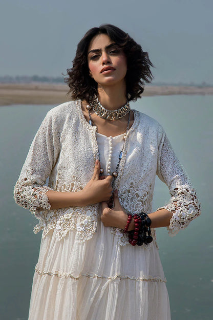 White Crocheted Maxi with 3D & Gota Work