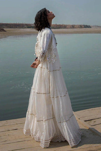 White Crocheted Maxi with 3D & Gota Work