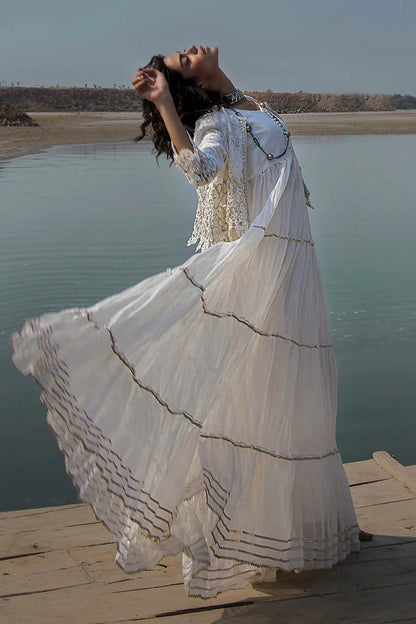 White Crocheted Maxi with 3D & Gota Work