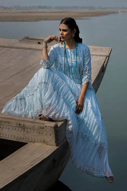 Sky Blue Crocheted Maxi with 3D & Gota Work