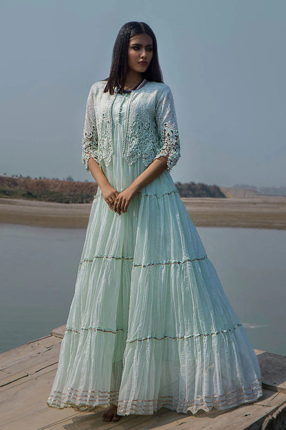Light Mint Crocheted Maxi with 3D & Gota Work