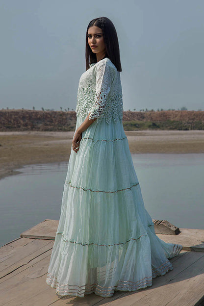 Light Mint Crocheted Maxi with 3D & Gota Work