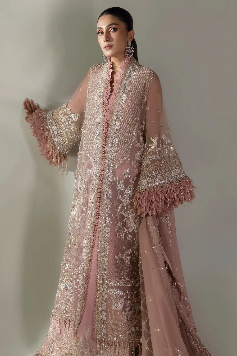 Tea Pink Handmade Suit with 3D Work