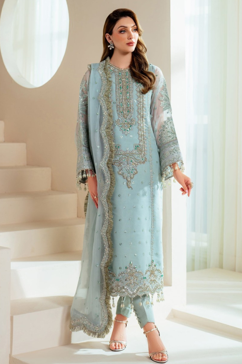 Sky Blue Handmade Organza Suit