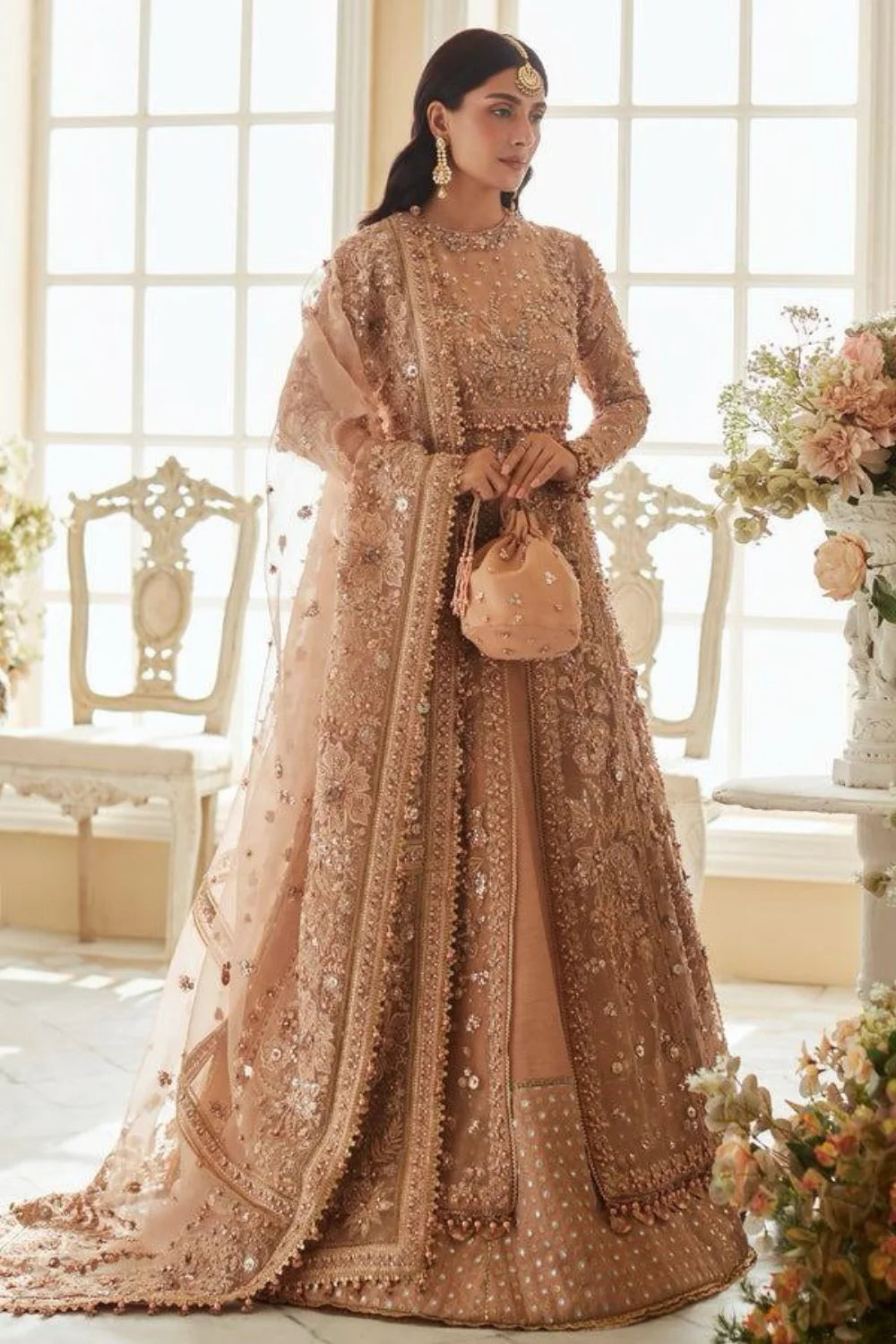 Peach Handmade Bridal Lehenga Choli / Anarkali Maxi