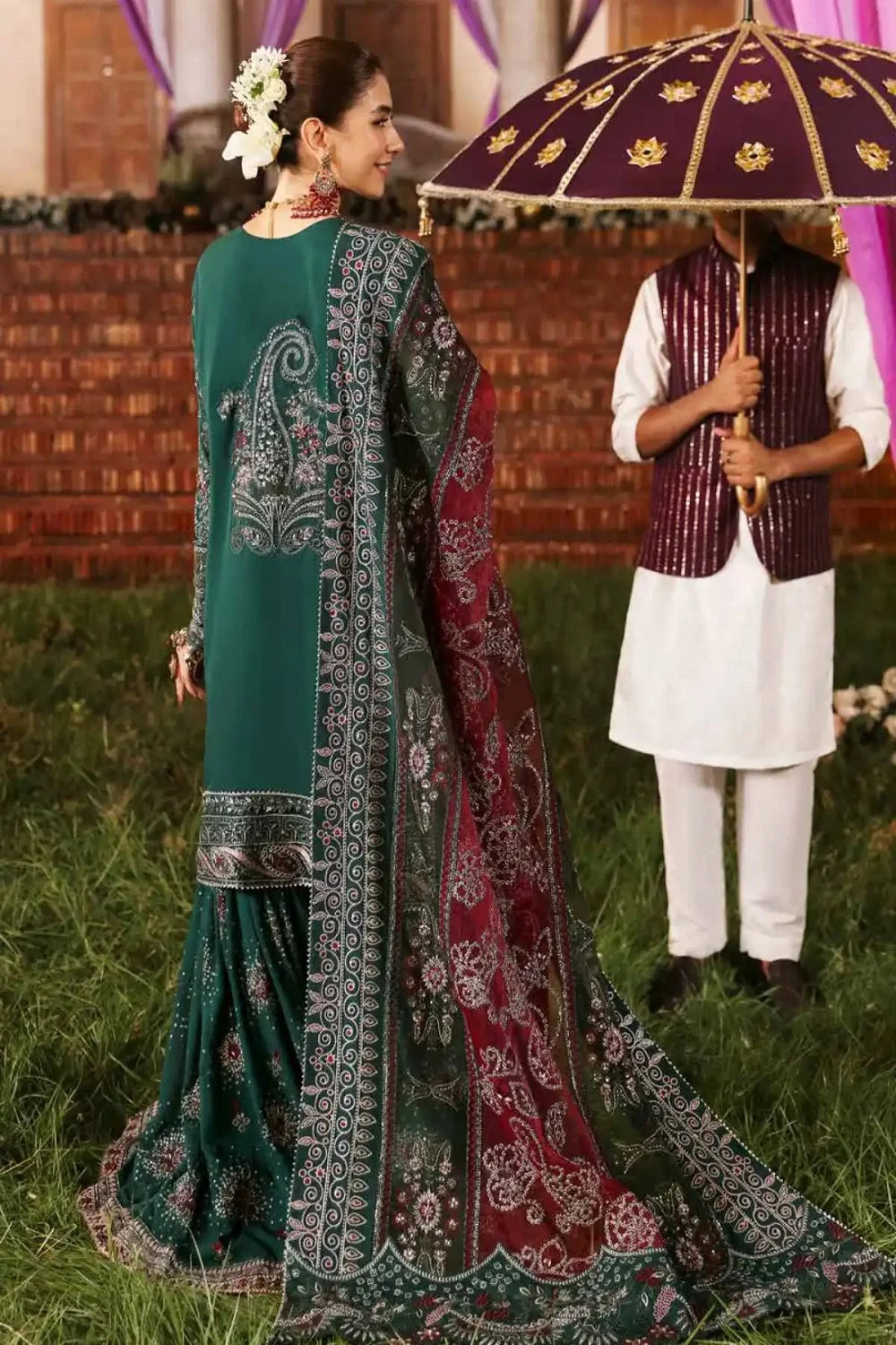 Handmade Bottle Green Pure Chiffon Suit