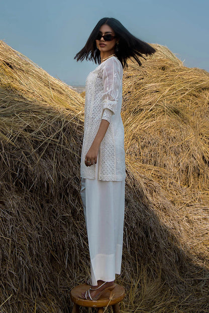 White Handmade Pure Swiss Lawn Farshi Shalwar Suit