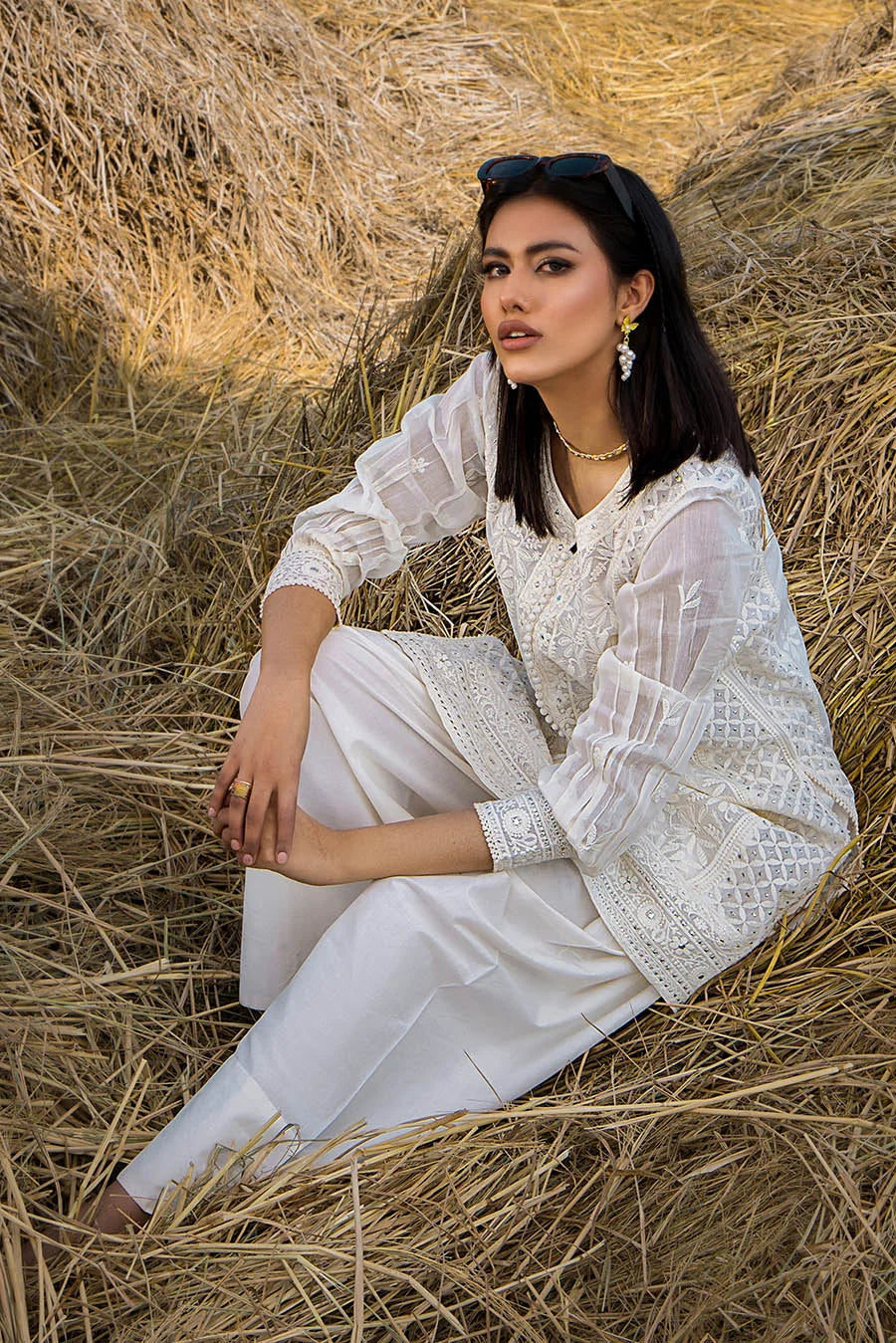 White Handmade Pure Swiss Lawn Farshi Shalwar Suit