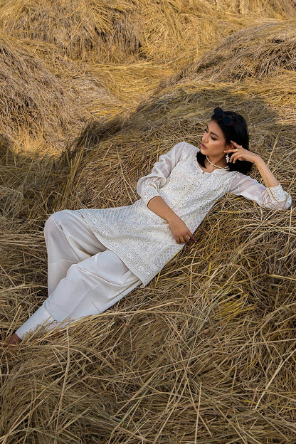White Handmade Pure Swiss Lawn Farshi Shalwar Suit