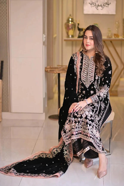 Handmade Black Pure Velvet Suit