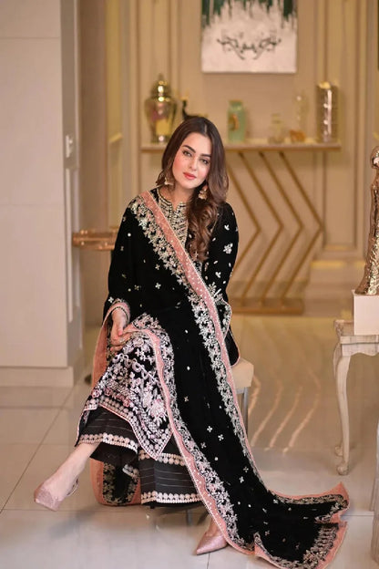 Handmade Black Pure Velvet Suit