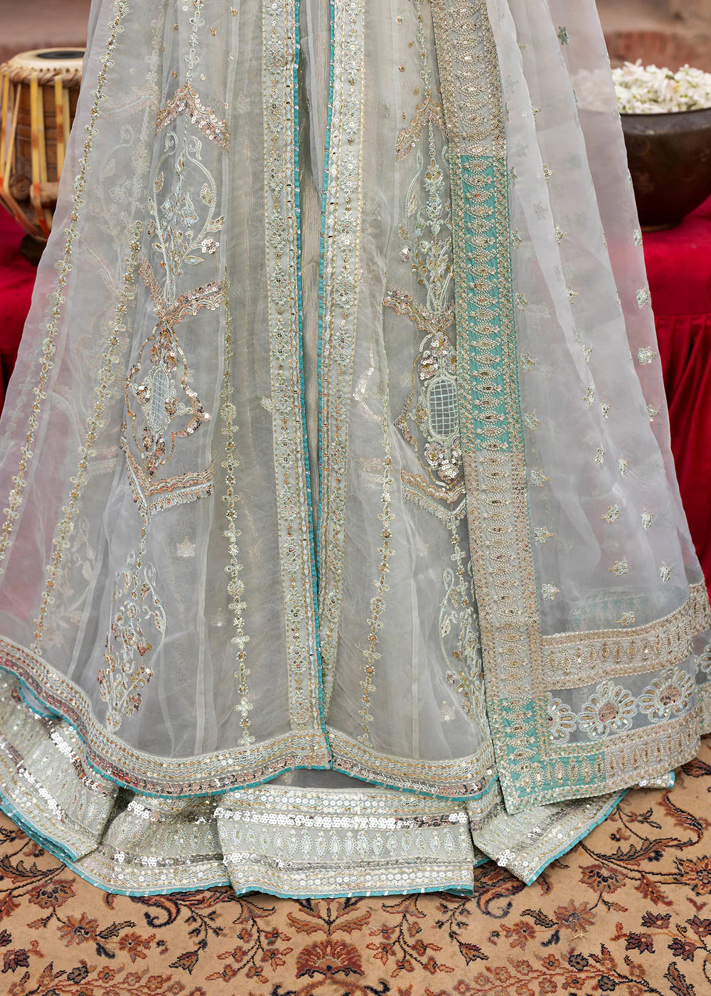 Ice Blue Heavy Embellished A-Line Maxi