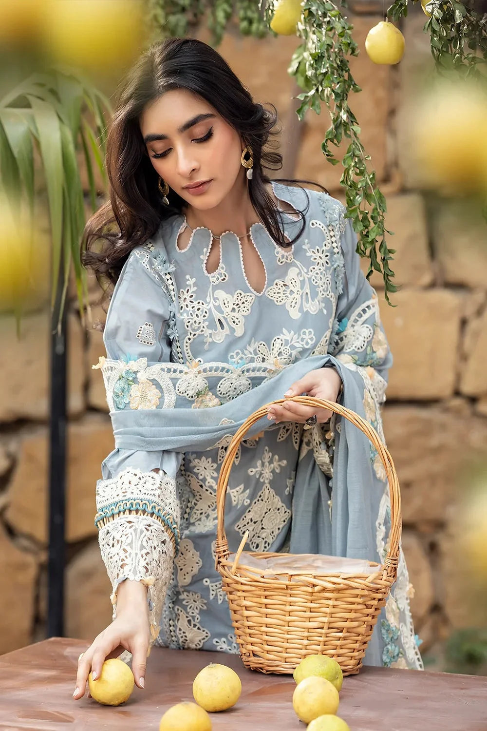 Ice Blue Heavy Embroidered Lawn Suit