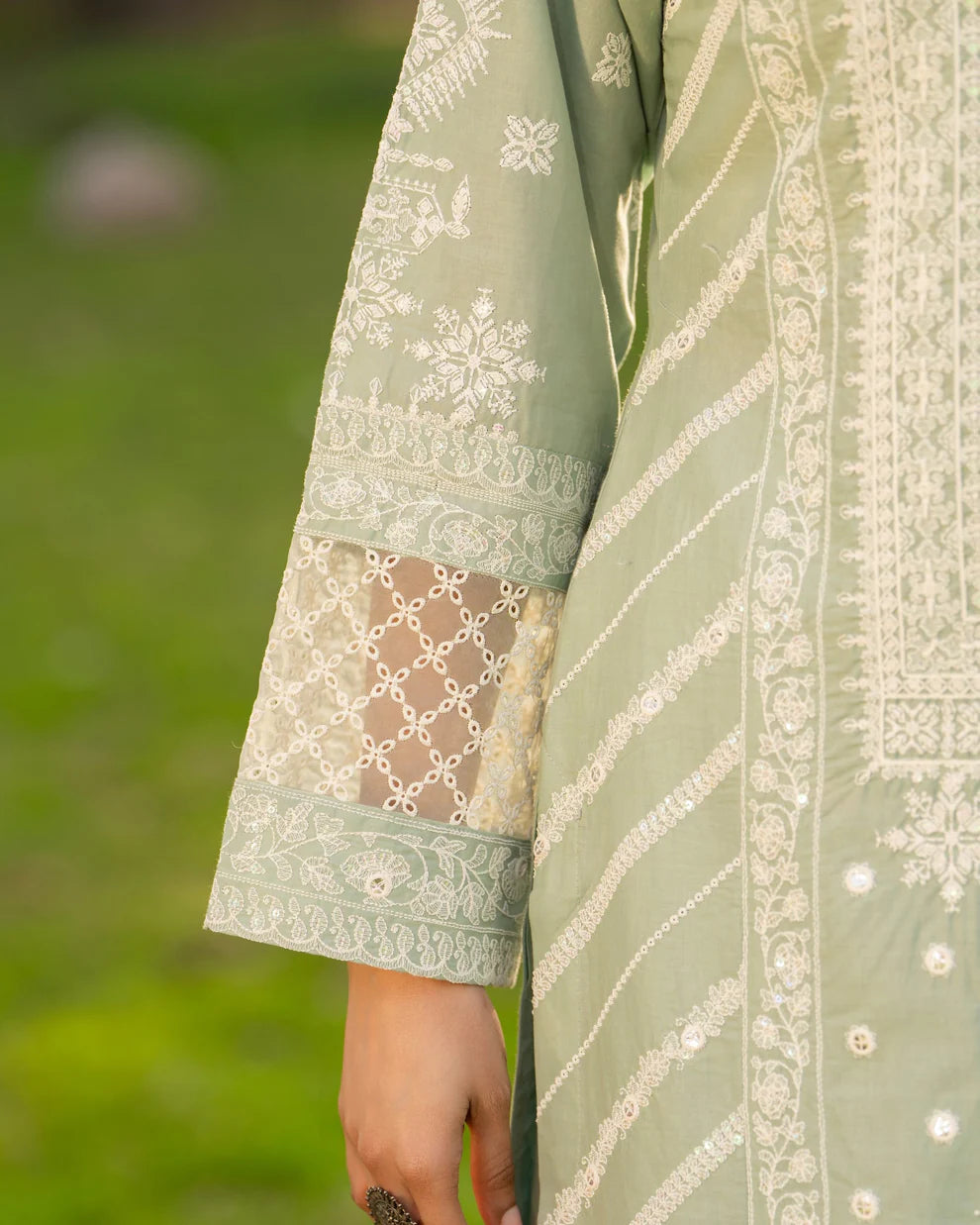 Ice Blue Heavy Embroidered Pure Cotton Suit