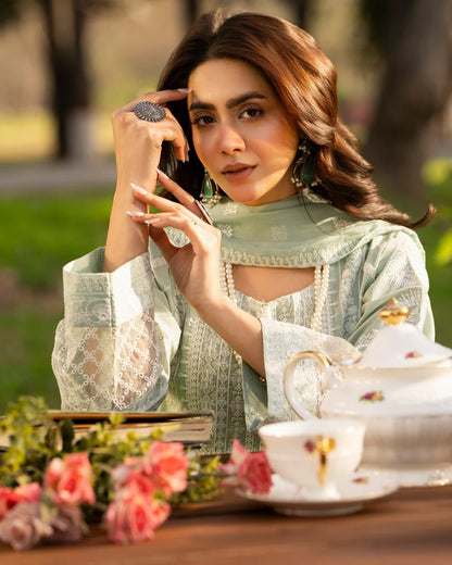 Ice Blue Heavy Embroidered Pure Cotton Suit