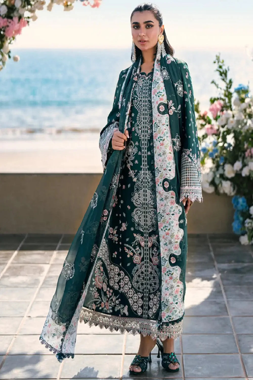 Peacock Green Heavy Chikankari Embroidered Lawn Suit