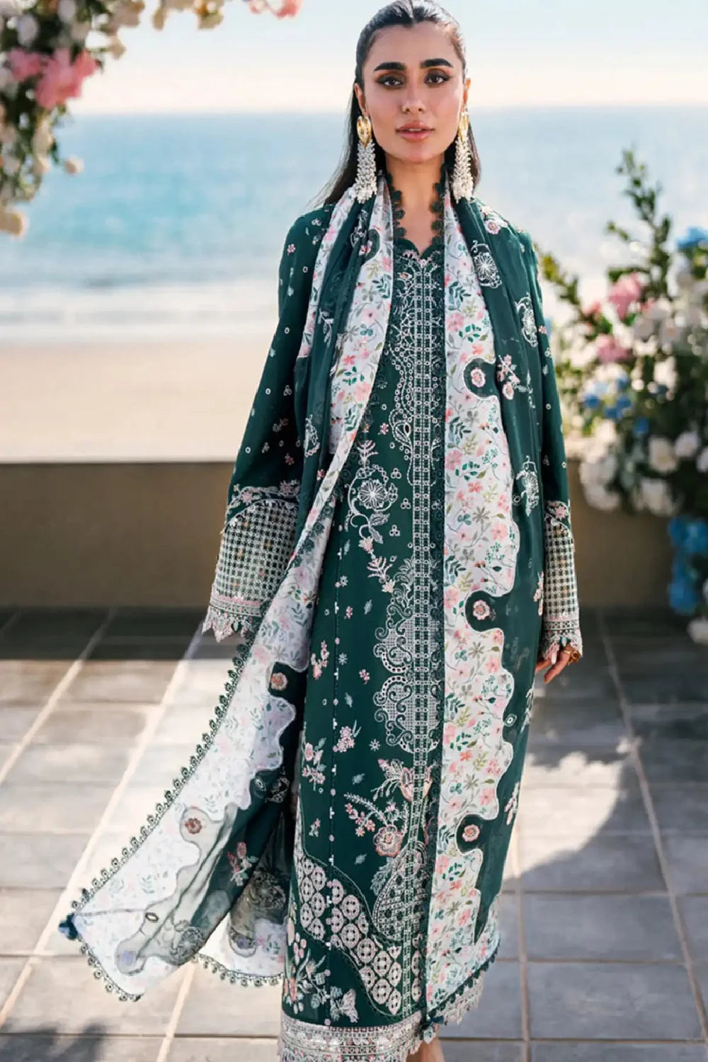 Peacock Green Heavy Chikankari Embroidered Lawn Suit