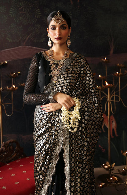 Heavy Sequins Embroidered Black Wedding Saree
