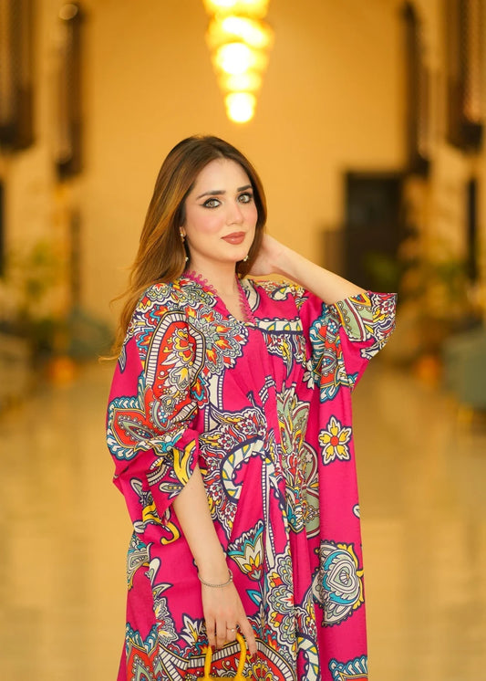 Hot Pink Long Lawn Kaftan