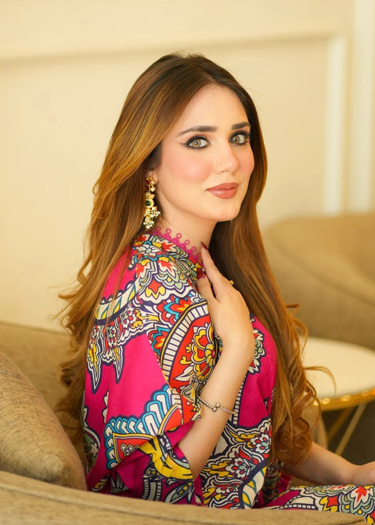 Hot Pink Long Lawn Kaftan