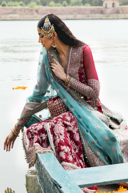 Maroon Sequins Embroidered Suit with Handmade Neckline