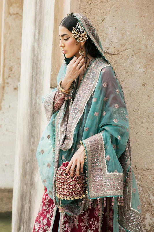 Maroon Sequins Embroidered Suit with Handmade Neckline