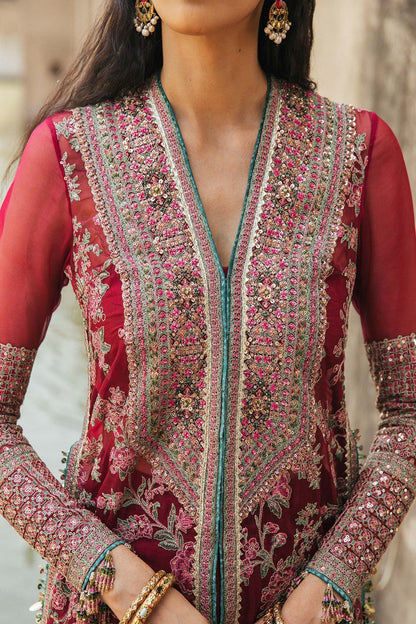 Maroon Sequins Embroidered Suit with Handmade Neckline