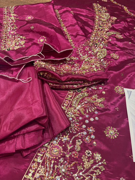 Magenta Pink Handmade Raw Silk Suit