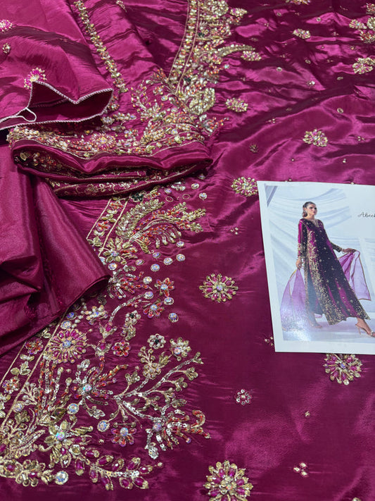 Magenta Pink Handmade Raw Silk Suit