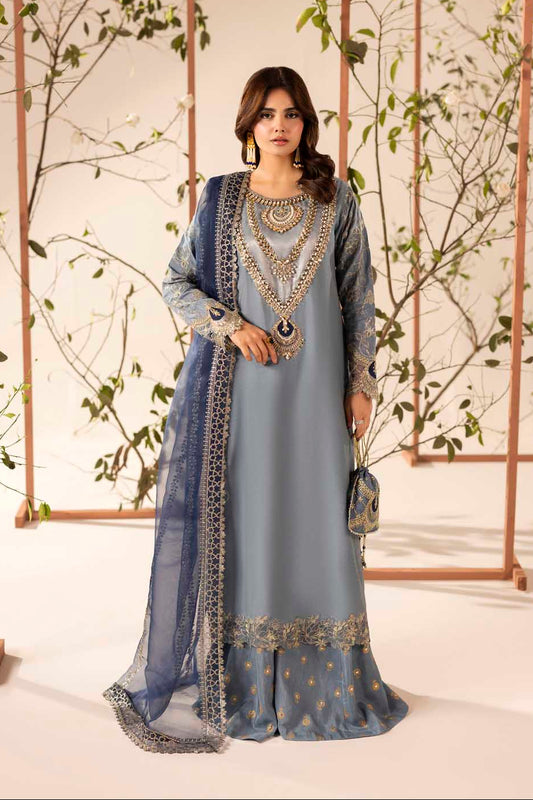 Ice Blue Hand Embellished & Embroidered Raw Silk Sharara with Potil